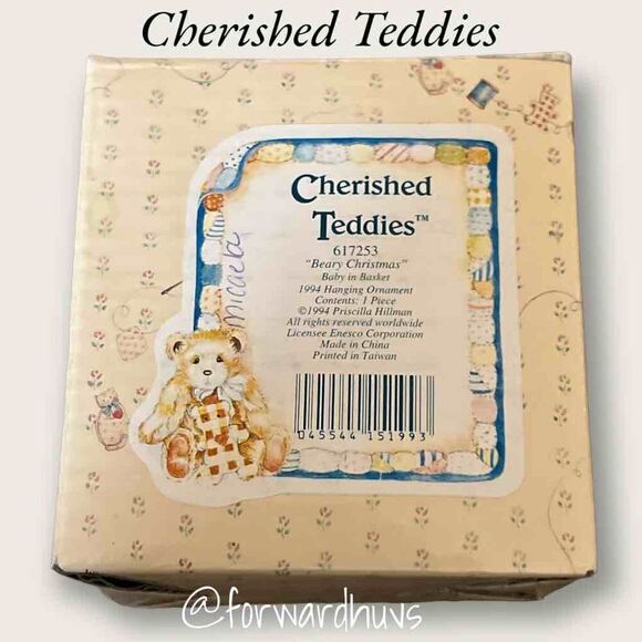 Enesco Cherished Teddies 1994 "Beary Christmas" Adorable Baby in Basket - Picture 9 of 10